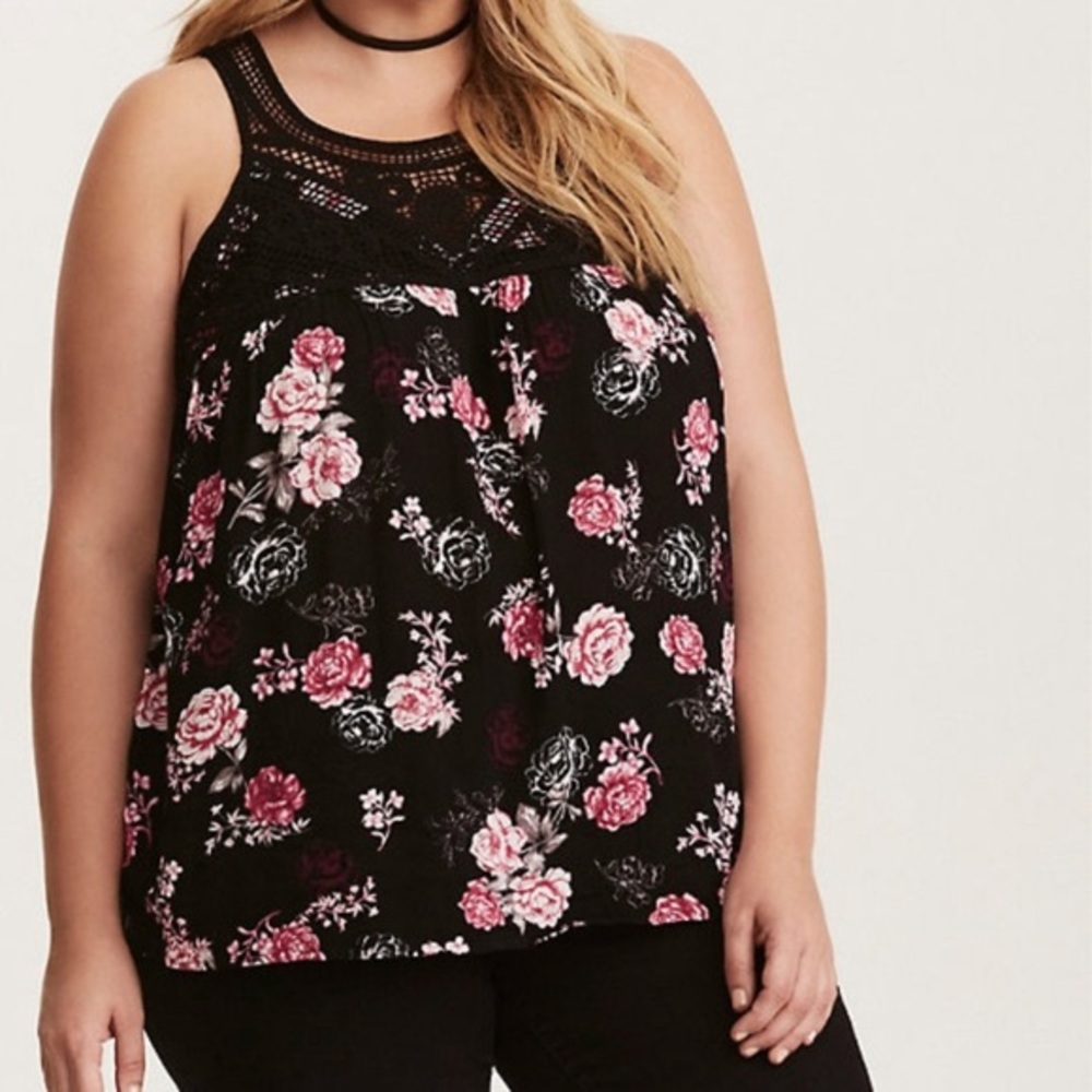 Torrid Floral Print Crochet Tank Top